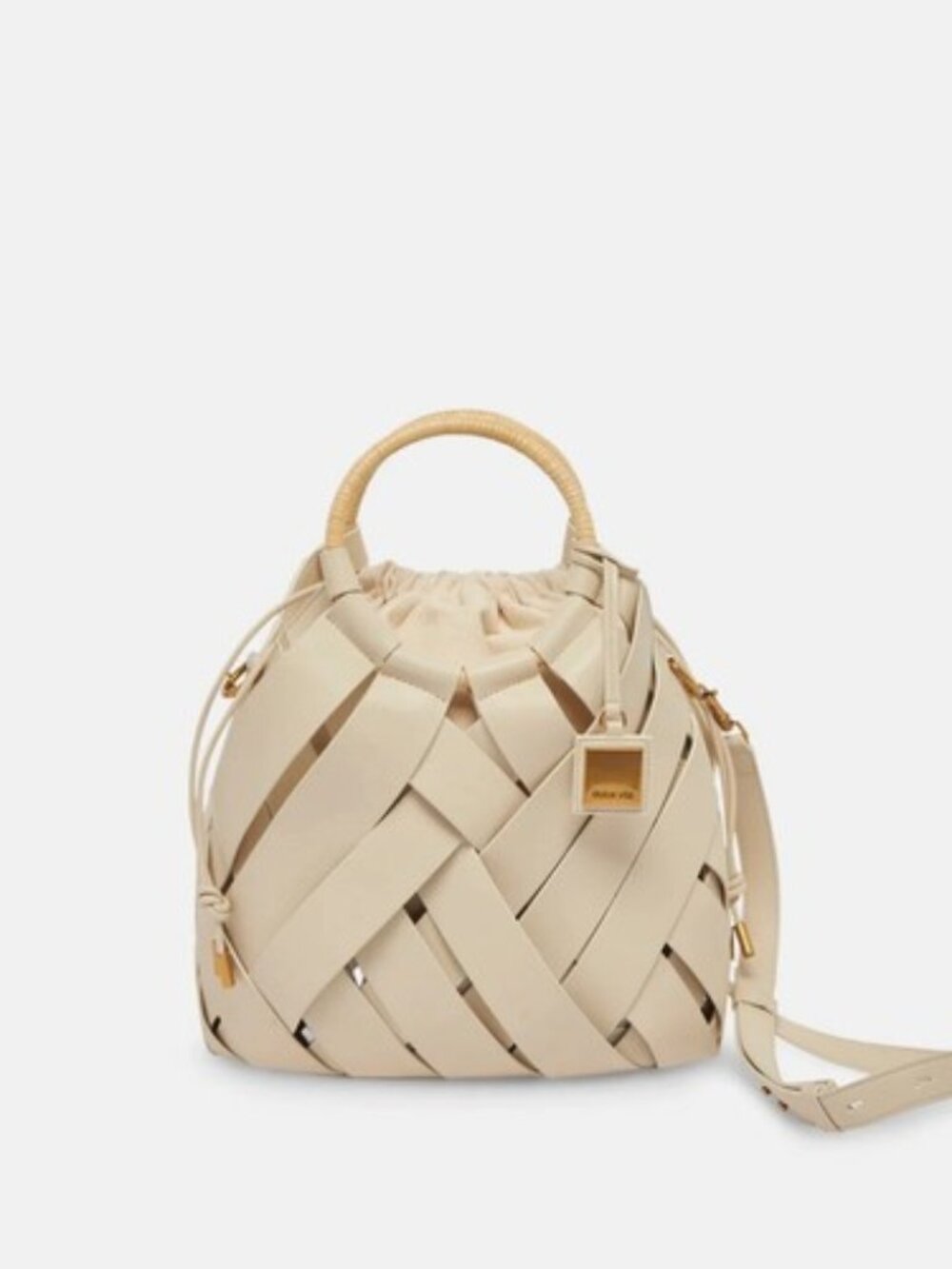 Dolce Vita Sienna Woven Bucket Satchel Bag in Cream